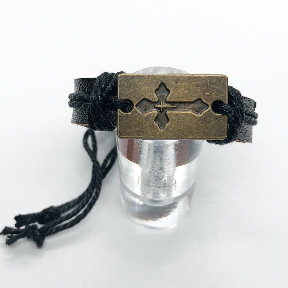 Black leather bracelet.